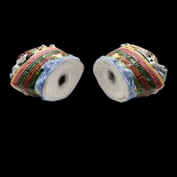 Noah's Ark Salt & Pepper Shakers Ceramic Animal Boat Pair Colorful Figurines - Picture 6 of 6